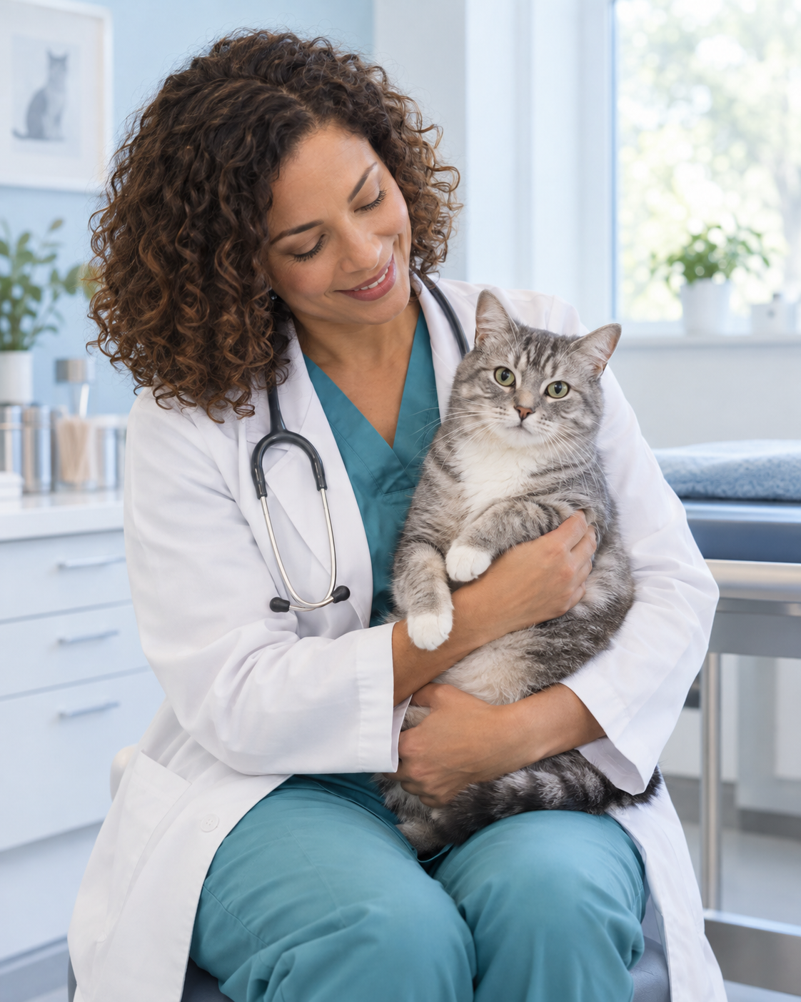 Imagen ilustrativa de una veterinaria con una gata